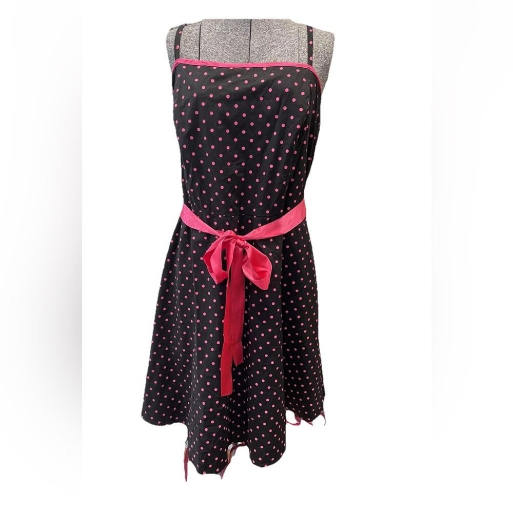 Pulse VTG 90s fit & flare ladies black party dress pink polka dots size 1X cotto